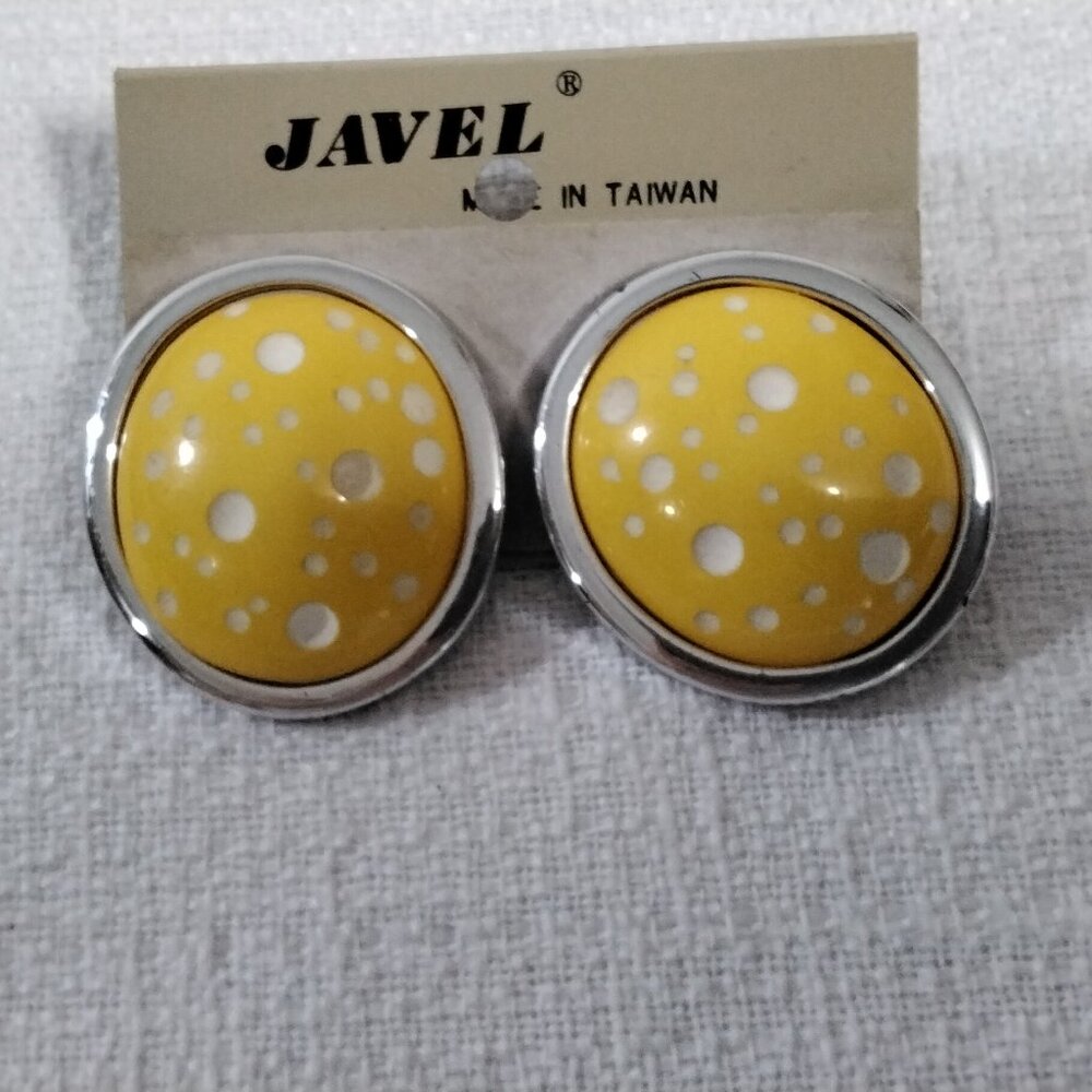 Vintage Javel Yellow Acrylic Clip-On Earrings Bold Chunky Large Big Statement